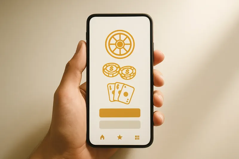Hand holding smartphone with clean light-themed casino interface