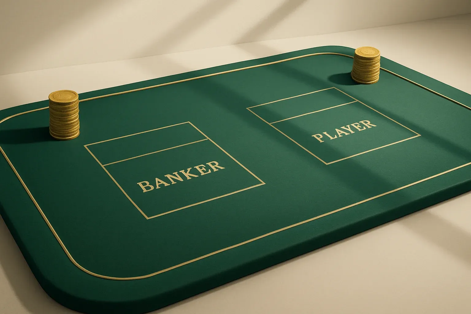 Overhead view of live baccarat table with gold chip towers