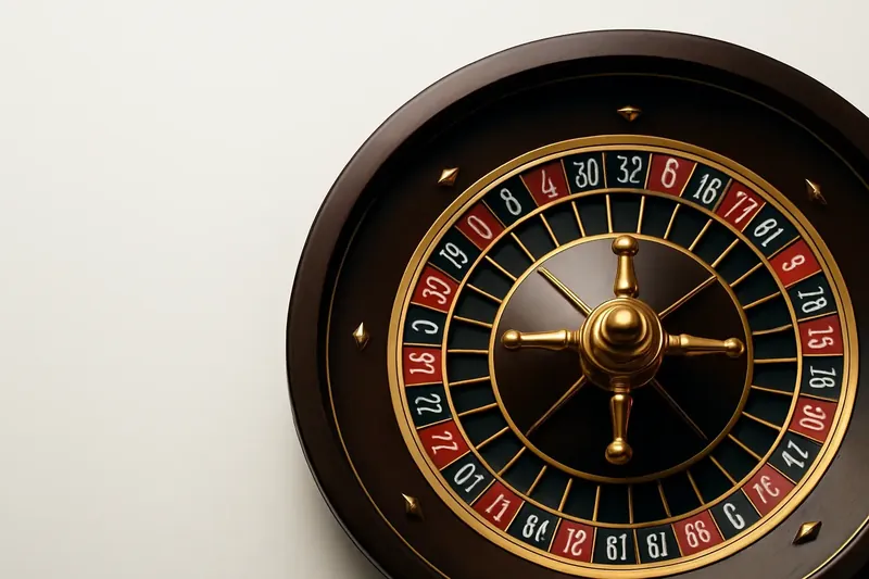 Close-up overhead of roulette wheel center with gold accents