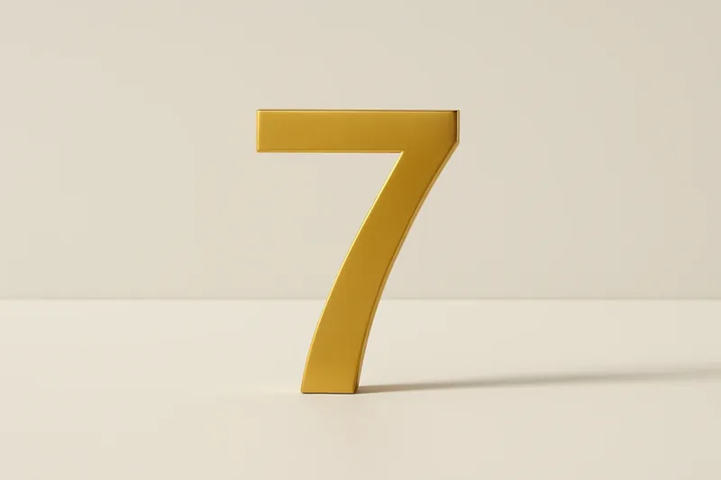 Large golden seven symbol on cream background with soft shadow